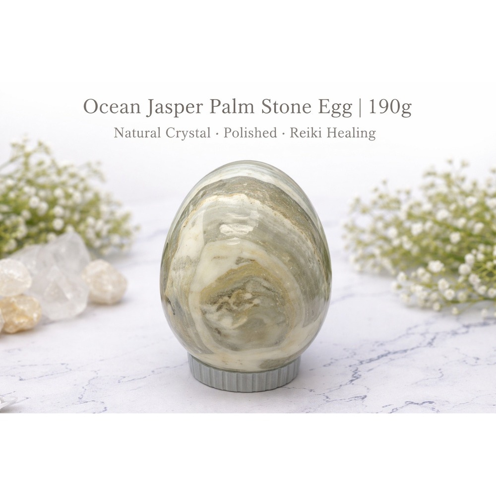 Ocean Jasper Palm‎ Stone Egg 190g Polished Natural Crystal Grey Cream Madagascar